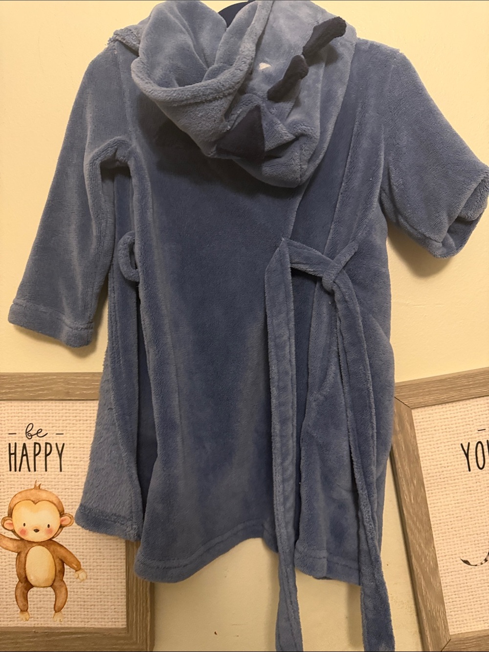 GAP Blue Plush Kids Hooded Robe with Tie Belt